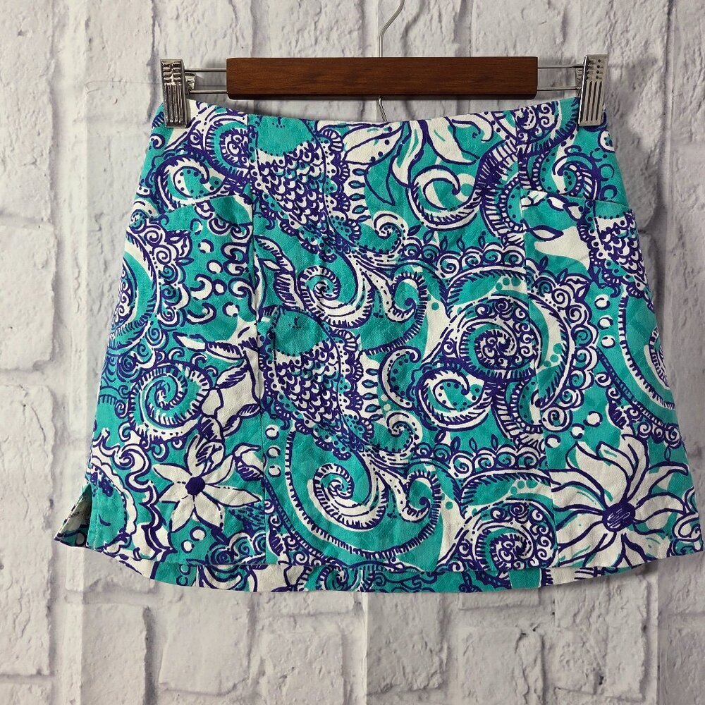 Lilly Pulitzer Size 2 Teal White Paisley January Montauk Mini Skort